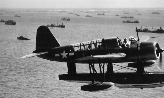 An OS2U-3 Kingfisher seaplane on the USS Indianapolis (CA-35). Seaplanes were critical during World War II. Today, the U.S. military does not own a single one. 